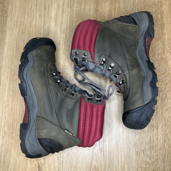 KEEN Womens 9 Boots Revel II Leather Mid Hiking Grey Red Insulated Waterproof - Picture 6 of 9